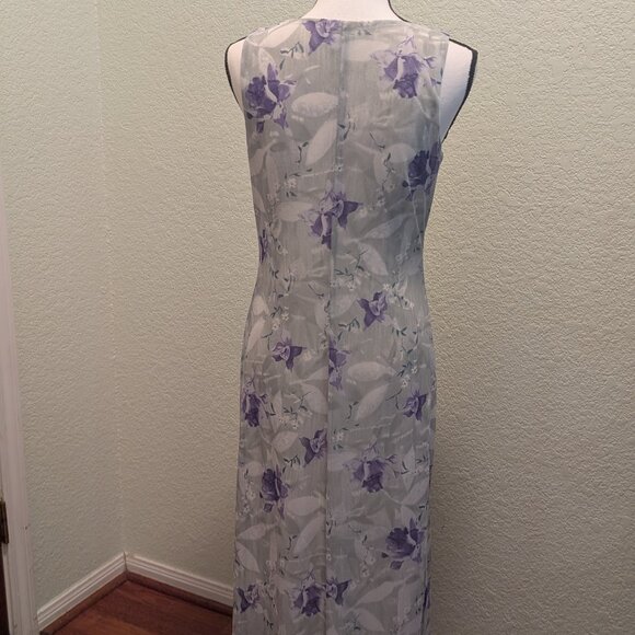 Long Floral Dress for Ladies- Size M- Sleeveless-Green/Purple - Picture 2 of 10